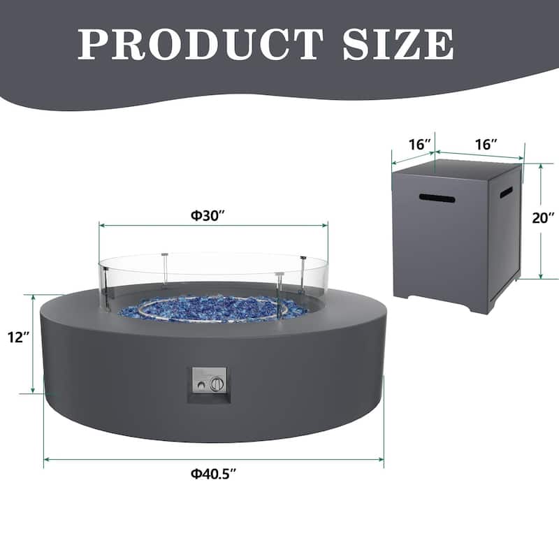 42 Inch Outdoor Propane Fire Pit Table, 50,000 BTU Iron Round Gas Fire ...