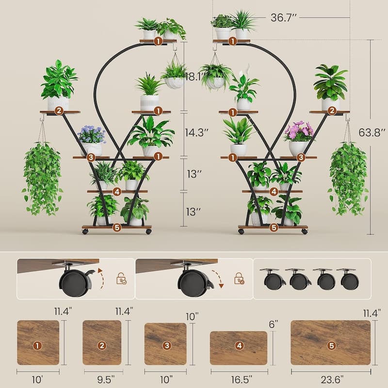 Plant Stand with Grow Light Plant Rack with Wheels Display Shelves