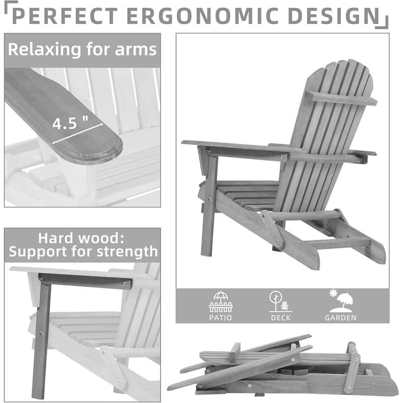 Set of 4 Outdoor Garden Solid Wood Folding Lounge Adirondack Chairs