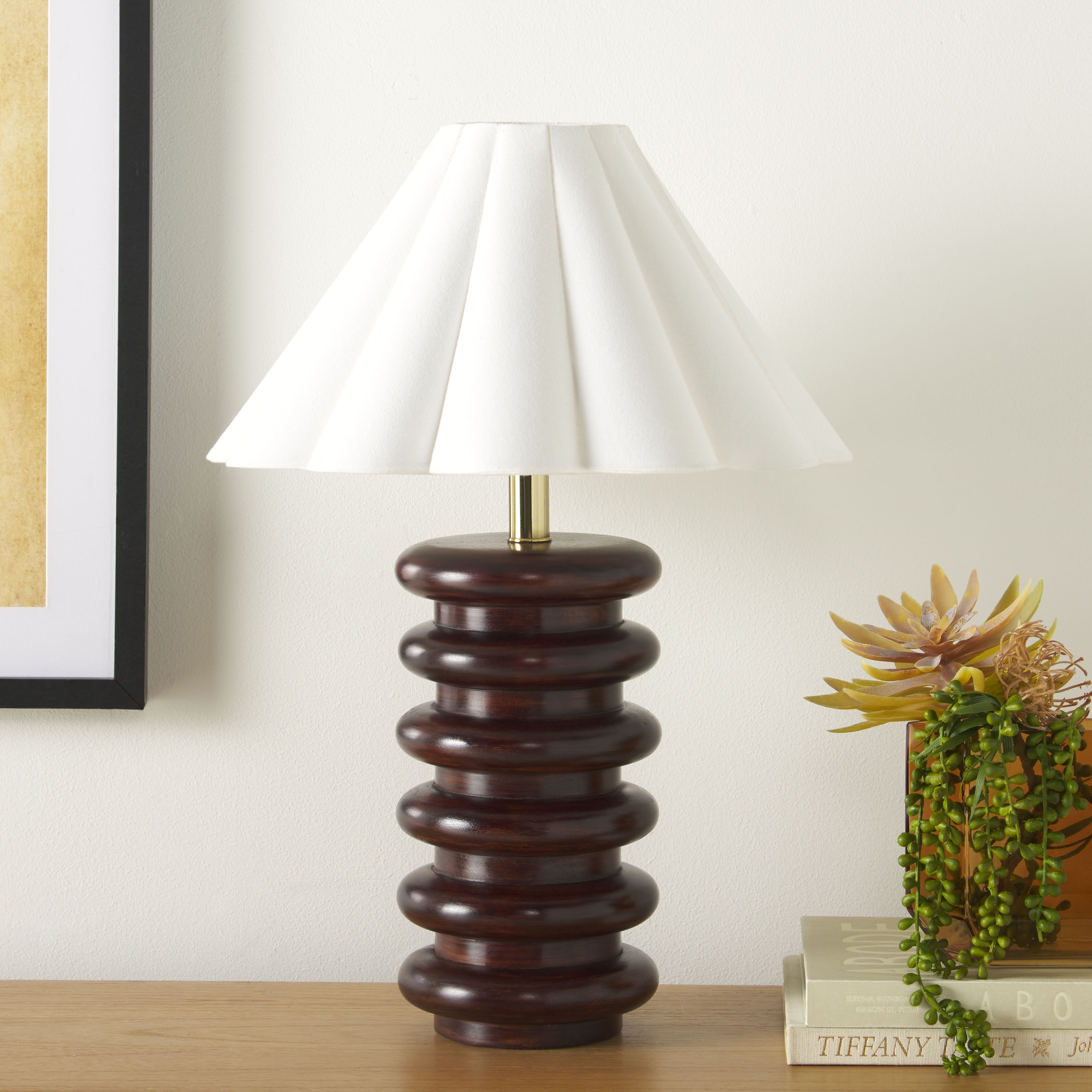 SAFAVIEH Lighting Renata Traditional Wood Table Lamp, 23-Inch, Walnut - 16"W x 16"D x 23"H