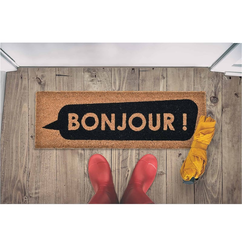 Long Front Door Mat Bonjour Rug 30x10 Black
