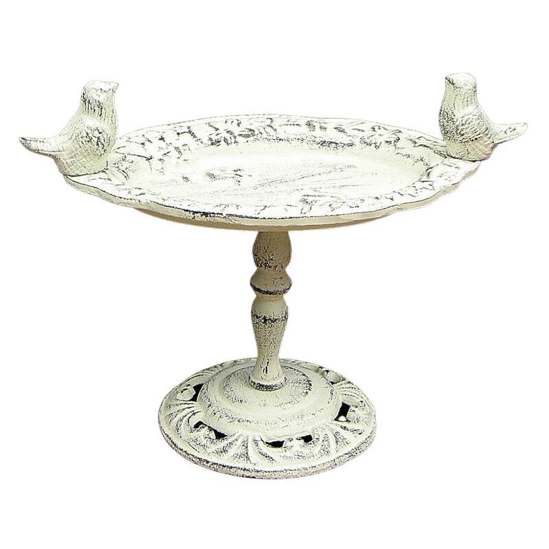 Antique White Cast Iron Bird Bath Aged Vintage Style Garden or Outdoor Decoration with Timeless Appeal - 11.5"W x 8.75"H x 6"D