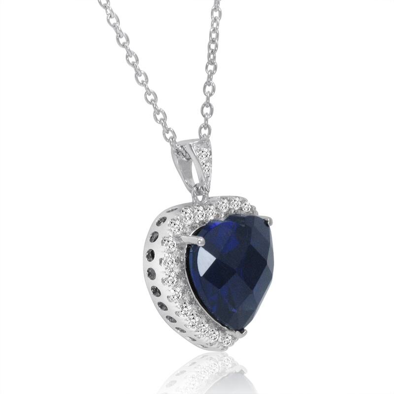 Amanda Rose Collecton 12 ct TGW Heart Shaped Created Blue and White Sapphire Pendant in Sterling Silver
