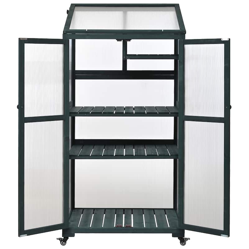 Wood Garden Shed Greenhouse Shed with Adjustable & Removable Shelves Balcony Shed with Removed Wheels