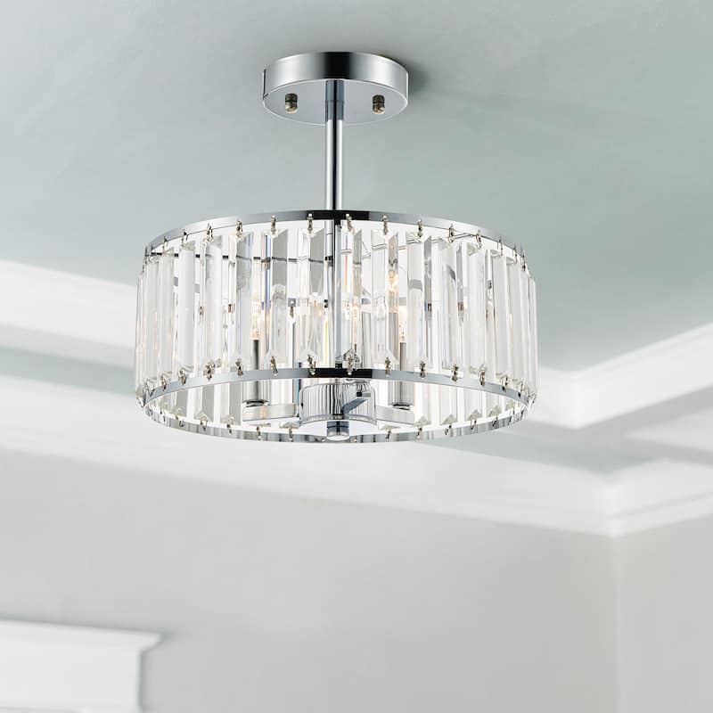CO-Z 12" Modern 3-Light Crystal Semi Flush Mount Chandelier with Drum Shade