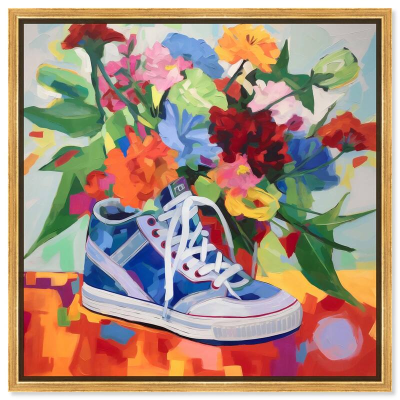 Colorful Sneaker Bouquet Canvas by Art Remedy - Gold - 24" x 24"