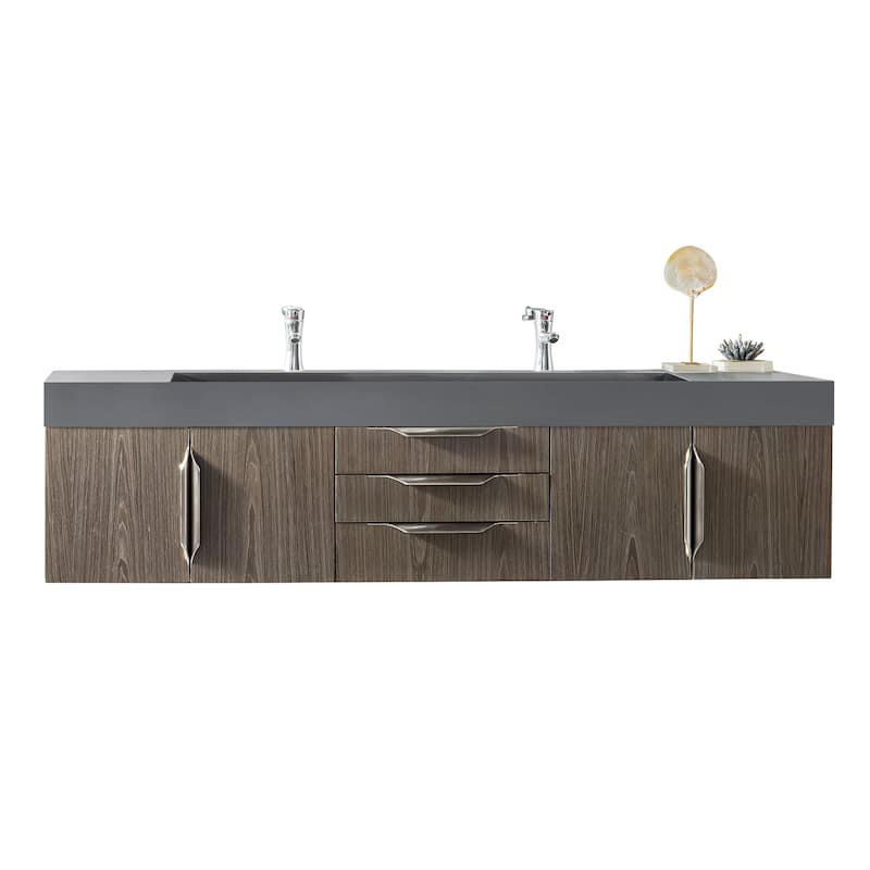 James Martin Vanities Mercer Island 72" Double Vanity, Ash Gray with Brushed Nickel Hardware