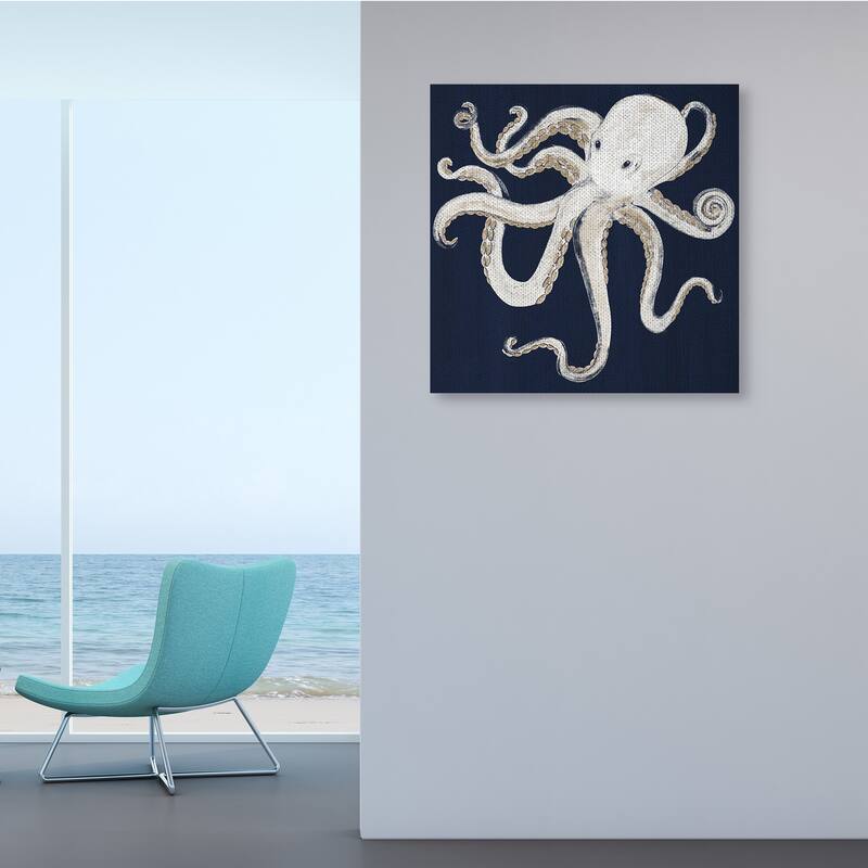 Stupell Whimsical Nautical Octopus Illustration over Navy Blue Canvas Wall Art