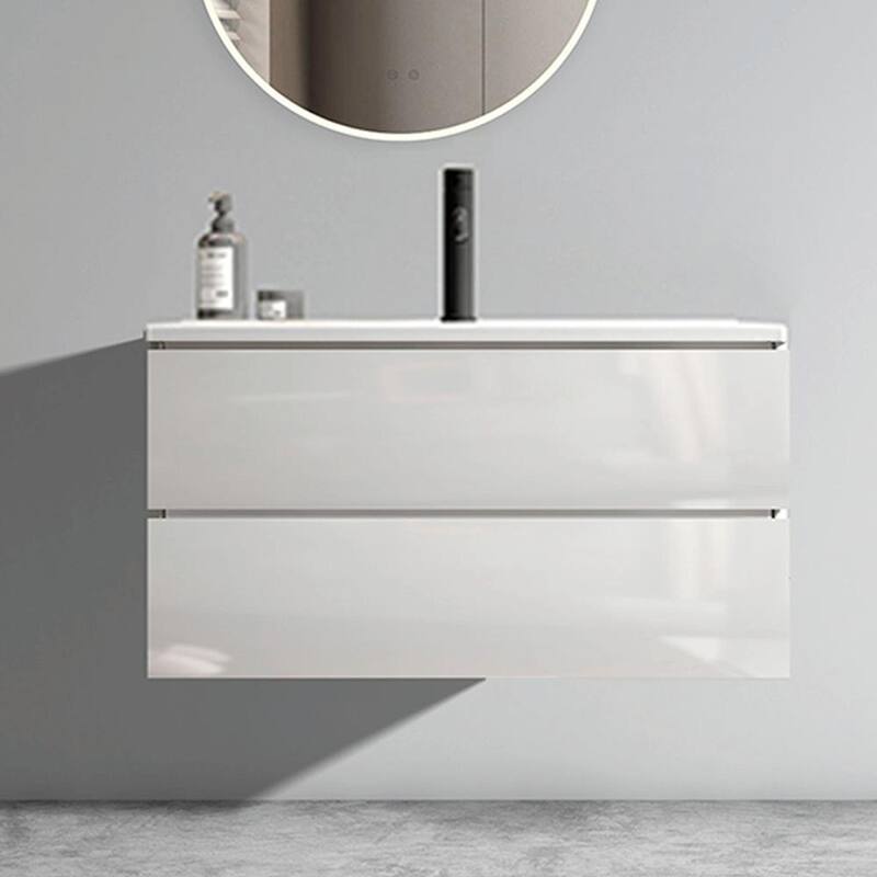 Bathroom Vanity with Ceramic Sink and Single Hole, Large Storage Floating Bathroom Vanity - White - 36 inch