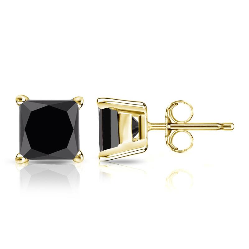 Auriya 14k Gold 1 1/2ctw Princess-cut Black Diamond Stud Earrings - Yellow