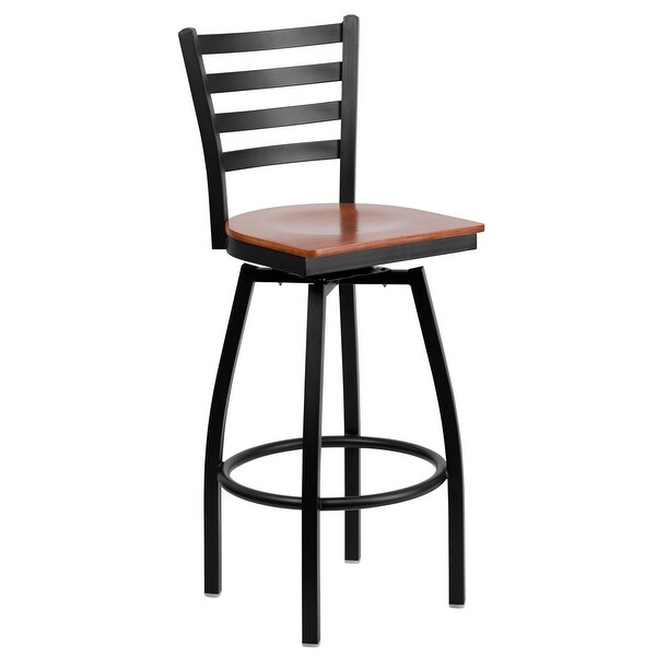Offex Hercules Series Black Ladder Back Swivel Metal Bar Stool Offex Hercules Series Black Ladder Back Swivel Metal Bar Stool Cherry Wood Seat Of