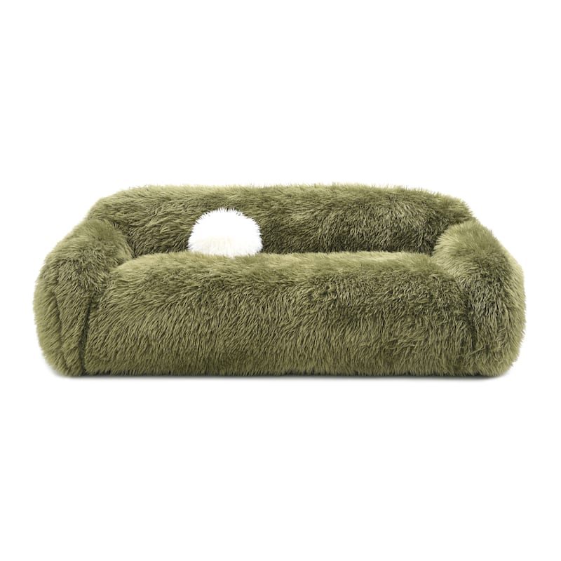 Furniture of America Cynra Modern 2-Piece Faux Fur Sofa Set with Ball Pillows