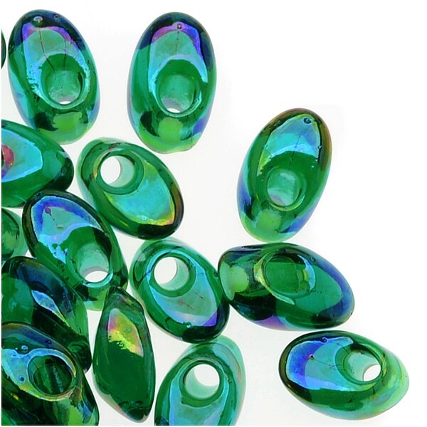 Miyuki Long Magatama Seed Beads 4x7mm - Transparent Green Luster (8.5 Grams). Opens flyout.