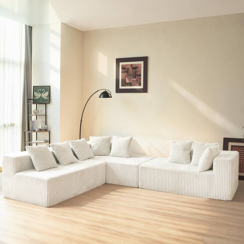 Freely Configurable Layout Modular Couch, U-shaped Sectional Sofa, Corduroy Full Compression Floor Standing Sofa with Pillows