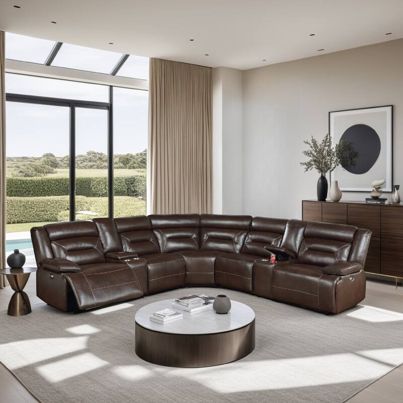 Dina Power Sectional Recliner L Shape Sofa, Dark Brown Faux Leather