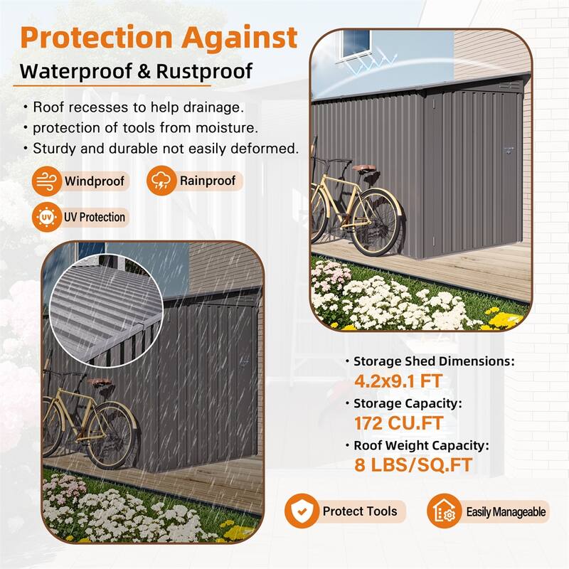 4 x 9 FT Outdoor Storage Shed,Garden Shed Tool House with Sloping Roof