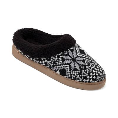 Cuddl Duds Women's Faux-Fur-Lined Fair Isle Clog Slippers (S (5-6), Black Combo)