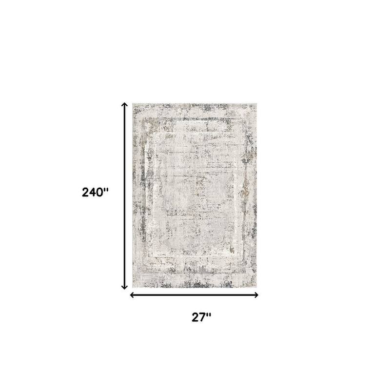 HomeRoots 20' Gray and Ivory Abstract Distressed Runner Rug - 20' Runner