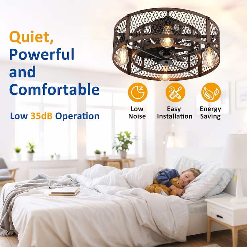 20-26Inch Caged Ceiling Fan with Light and Remote: APP Control Quiet DC Motor (E26 Bulbs Included)