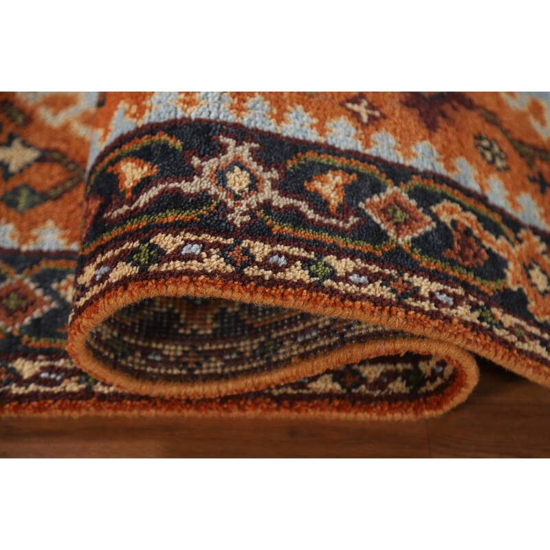 Geometric Orange Kazak Indian Runner Rug Handmade Wool Carpet - 2'7"x 9'11"