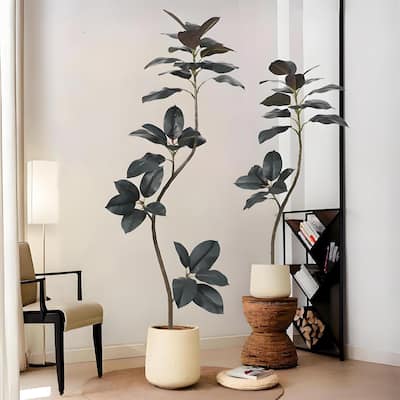 2Pcs Artificial Rubber Tree Living Room Bedroom Office Balcony Decor
