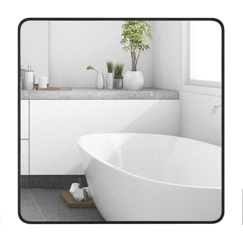 Ledel Modern Rounded Rectangular Metal Framed Bathroom Vanity Mirror - 36"x36"