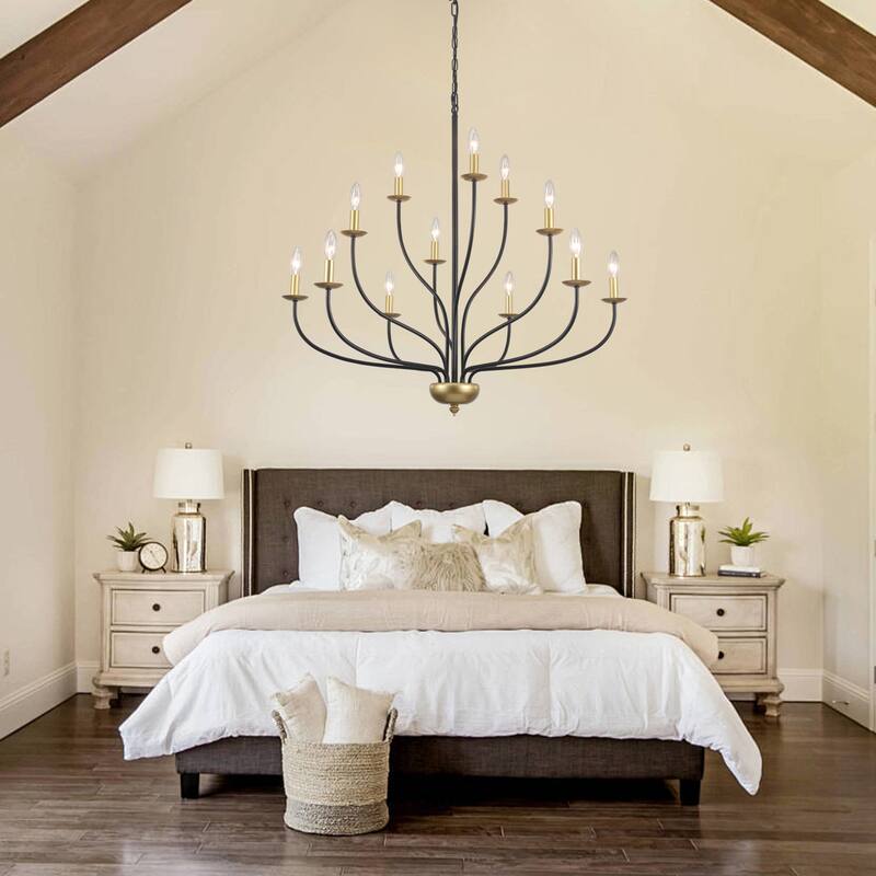 12-Light Candlestick Hanging Linear Chandelier Lighting 3-Tier Ceiling Light Fixture for Kitchen Island