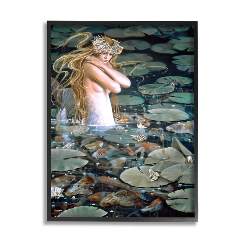 Stupell Mermaid Swimming Among Water Lilies Koi Pond Framed Wall Art, Design by Sheila Wolk - Multi