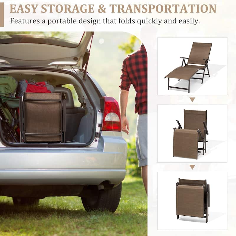 VredHom Outdoor Aluminum Portable Folding Chaise Lounge Chair - 70" L x 20" W x 14" H