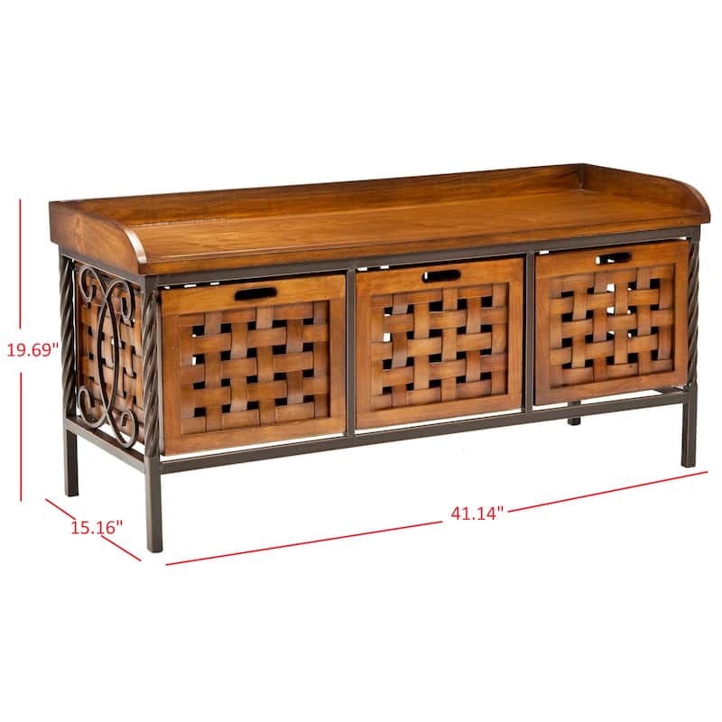 SAFAVIEH Nantwich Honey Oak Storage Bench - 42.5" x 15.5" x 20"