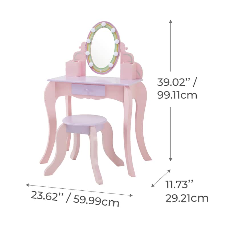 Fantasy Fields Little Princess Rapunzel Vanity with LED Mirror - 23.62" L x 11.5" W x 39.02" H