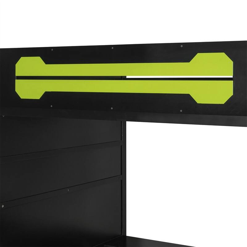 Full Size Loft Bed with Bulit-in Desk and RGB Light, Wooden Loft Bedframe w/ Multi-storage Shelves & Ladder, Kids Playhouse Bed