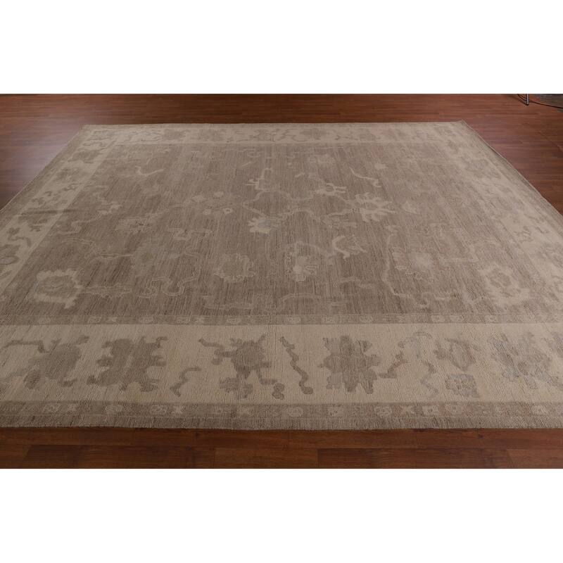 Vegetable Dye Oushak Turkish Area Rug Floral Handmade Wool Carpet - 9'1" x 11'11"