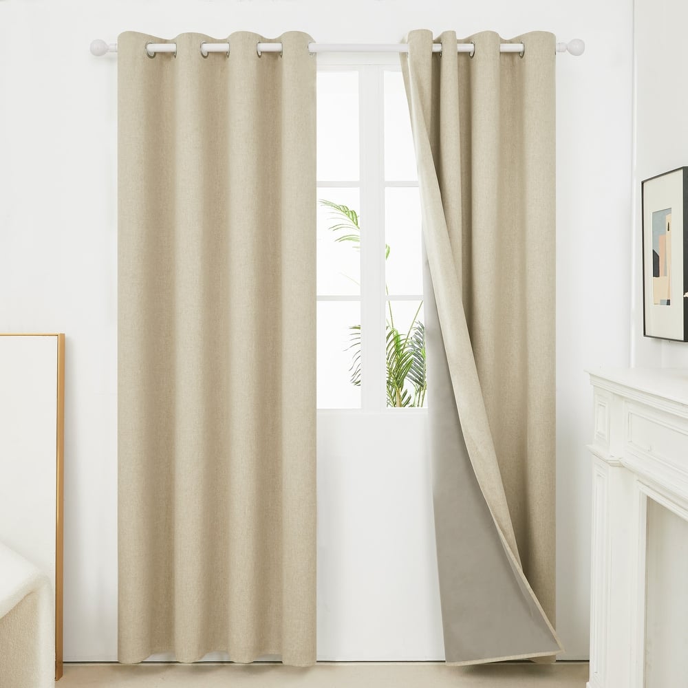 Deconovo Faux Linen Total Blackout Grommet Curtain (2 Panels)