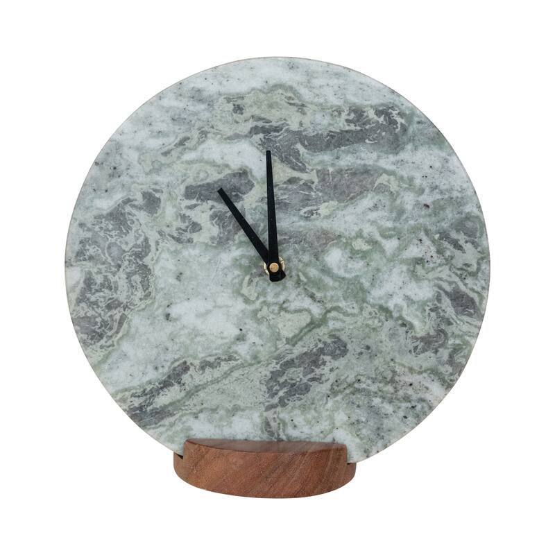 Marble Clock on Acacia Wood Base - Gray