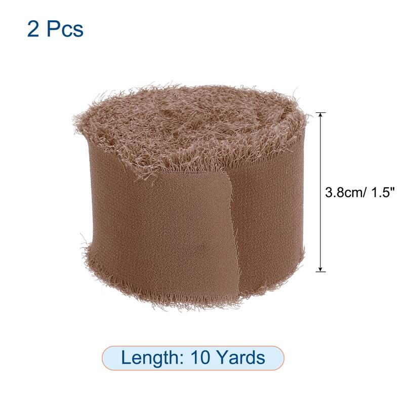 Chiffon Ribbon 1.5" x 10 Yard, Handmade Fringe Ribbon, 2pcs - Brown