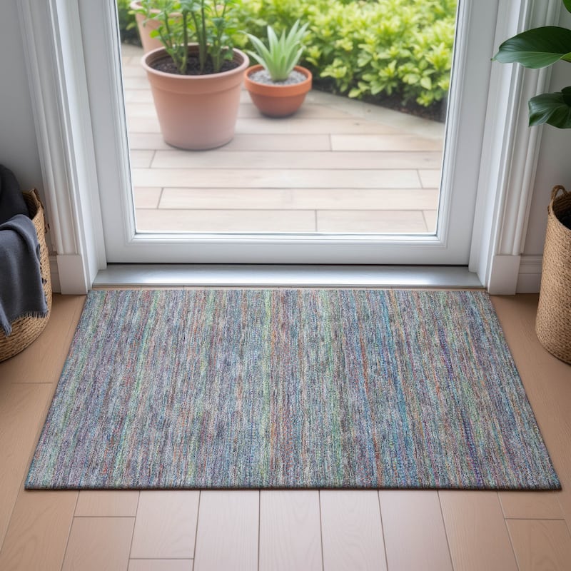 Machine Washable Indoor/Outdoor Modern Stripes Chantille Rug
