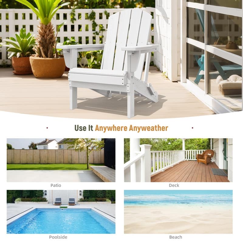 3-Position Reclining Folding Outdoor Chair – PE Wood Grain, Weather-Resistant