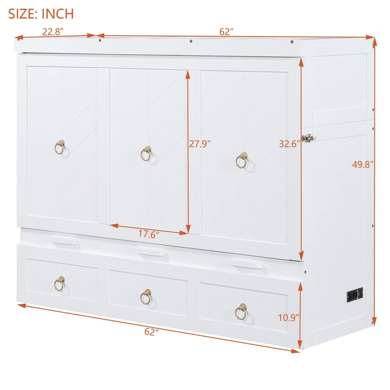 Queen Size Murphy Bed with USB Port and a Large Drawer