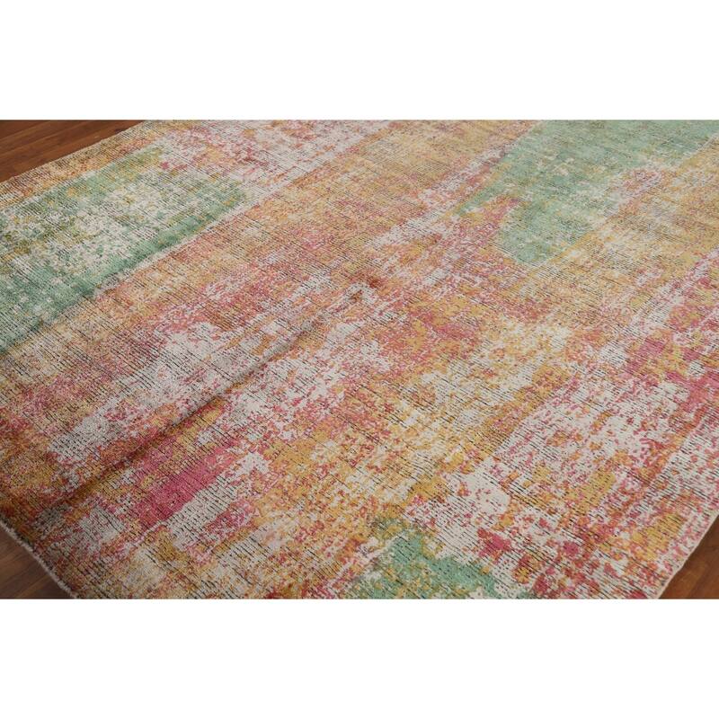 Contemporary Colorful Abstract Indian Area Rug Handmade Wool Carpet - 6'6"x 8'6"
