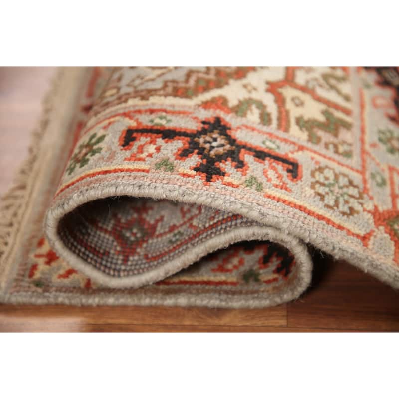 Hand Knotted Oriental 100% Wool Carpet Traditional Medallion Greys & Charcoal Heriz (serapi) Area Rug - 3' 0'' X 2' 0''