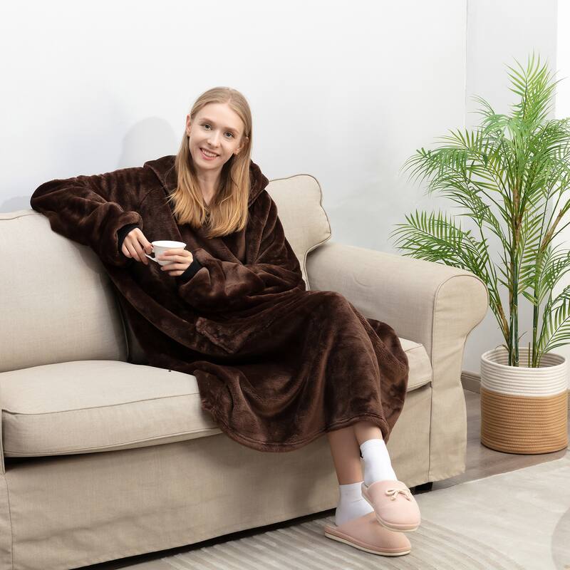 Wearable Blanket Oversized Soft Microplush Hood, Sleeves, Pouch Pocket