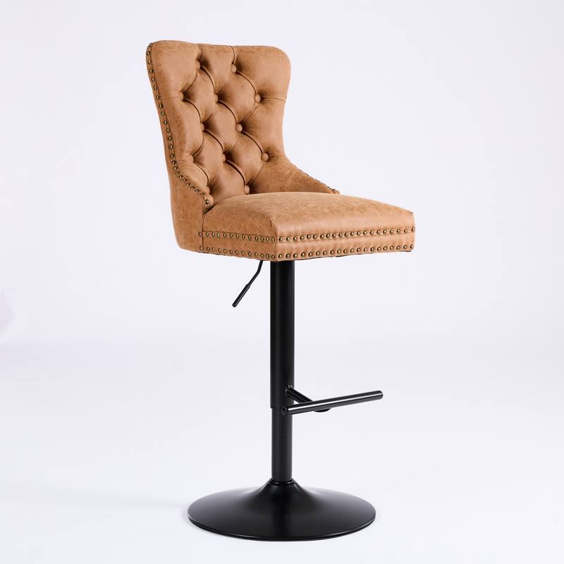 Modern Adjustable Seat Height Swivel Barstools with Tufted Back - Set of 2