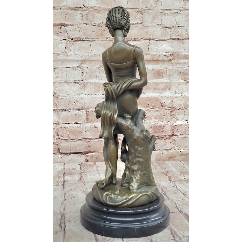 Young Girl Sitting On A Tree Near A Pond - Bronze Sculpture Original Art By Milo