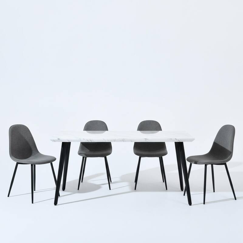 Homy Casa 5-Piece Dining Room Set with Modern White Table and 4 Upholstered Side Chairs - Grey