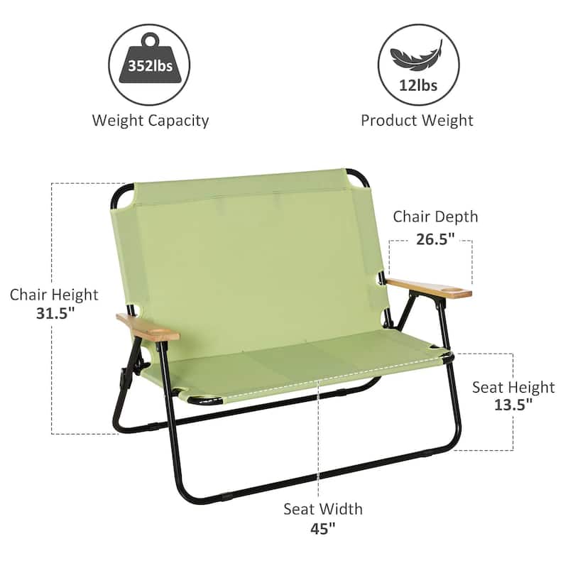 Double Folding Camping Chair, Portable Loveseat, Wood Armrests