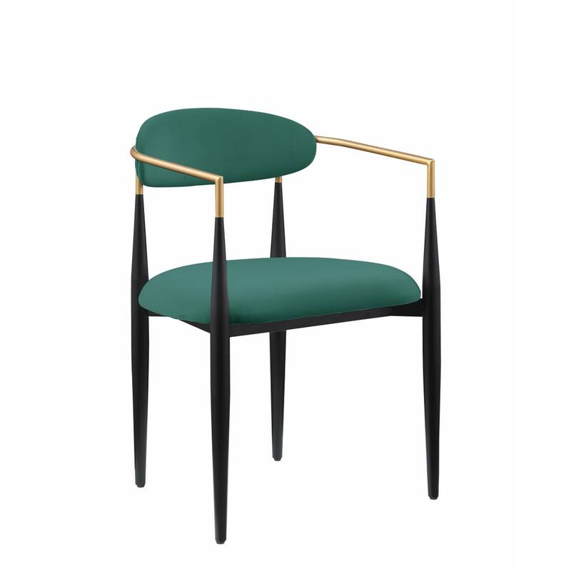 Kenny 21 Inch Dining Chairs Set of 2, Green Fabric, Foam Padded, Gold and Black Metal