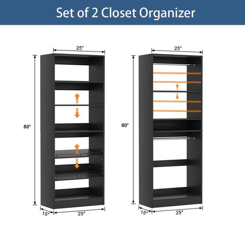 Cimly Set of 2 Freestanding Closet System with Shoe Racks and Hanging Rods for Reach-in/ Walk-in Closet