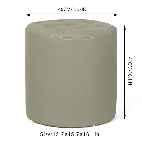 dimension image slide 4 of 7, Adeco Round Ottoman Upholstered Tufted Faux Leather Footrest