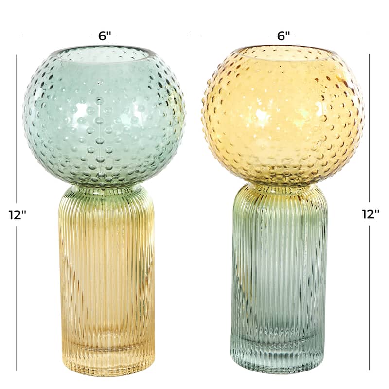 Glass Ribbed Ombre Decorative Vase - Set of 2 Multi Colored - Roche River Decor